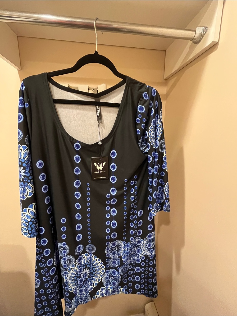 White Mark Black Tunic with Blue Floral Dot Print